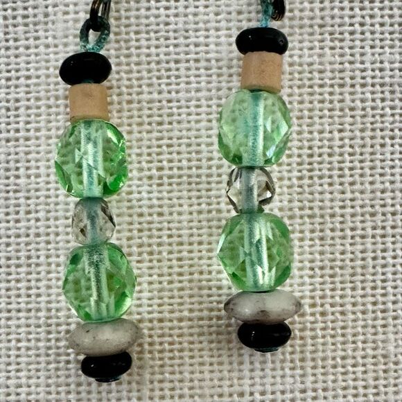 Artisan Green Glass Bead Dangle Earrings – Boho Handmade Vibe - Picture 1 of 7